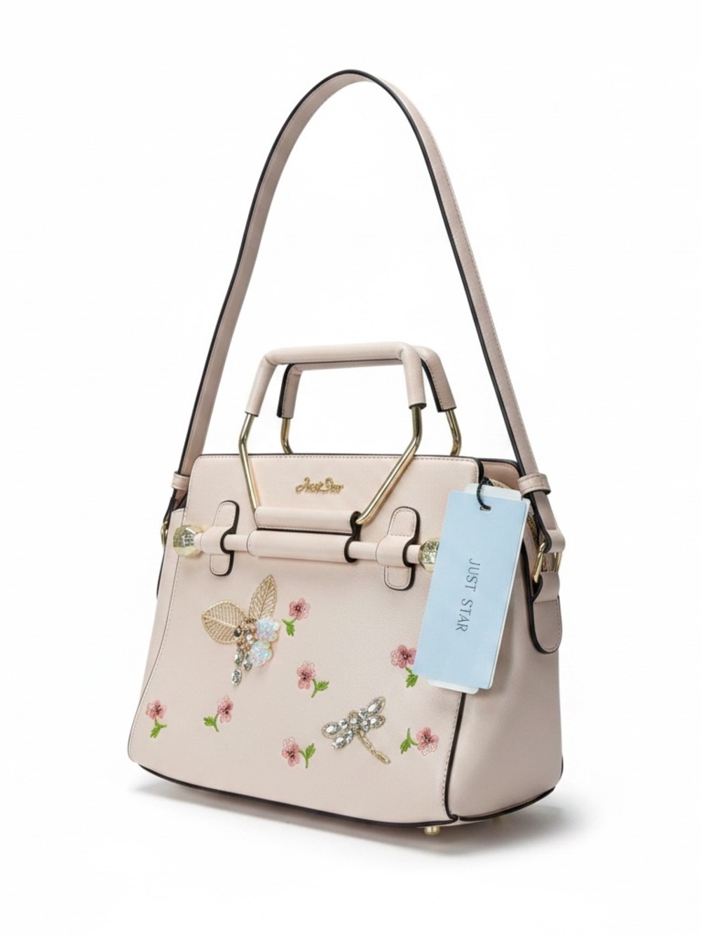 Blush Pink Embellished Top-Handle Shoulder Bag